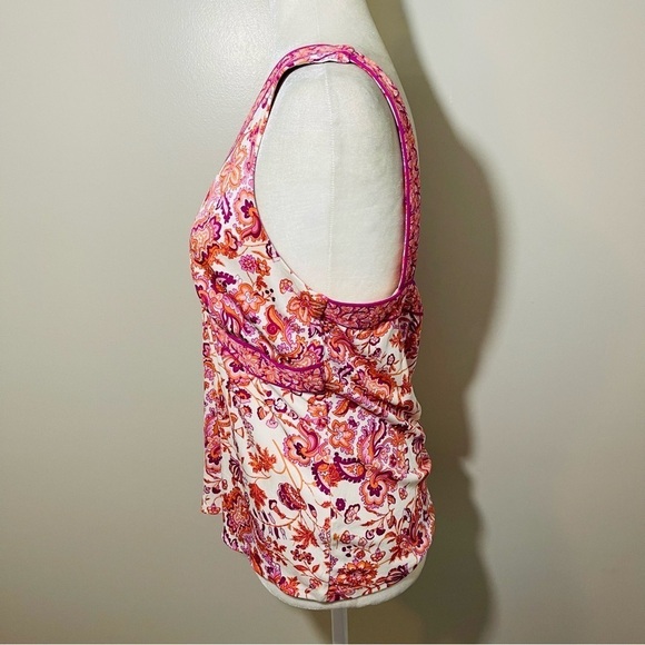 ANTONIO MILANI Pink Peach White Floral 100% Silk Tank Blouse - LARGE - Picture 4 of 7